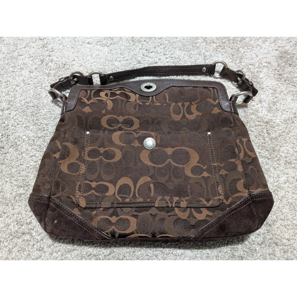 Coach Hobo Bag Womens Medium Brown Signature Optic Canvas Leather 10143 Y2K Chic